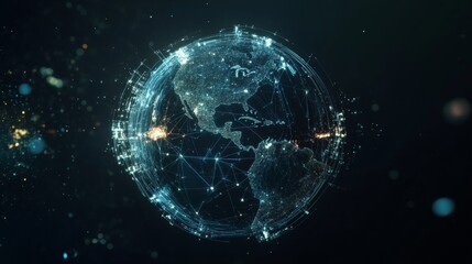Obraz premium Realistic image of earth with digital connections showcasing a futuristic, interconnected world