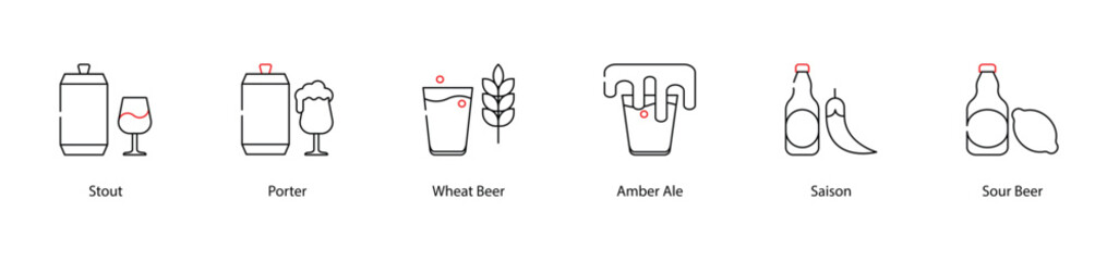 Vector Icons Set - Stout, Porter, Wheat Beer, Amber Ale, Saison, Sour Beer