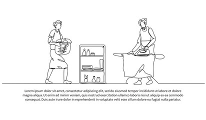 Continuous one line design of laundry activity working. Minimalist style vector illustration on white background.