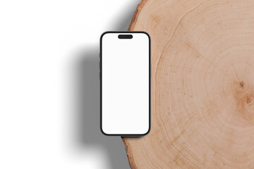 Smartphone mockup lying on wood with white background