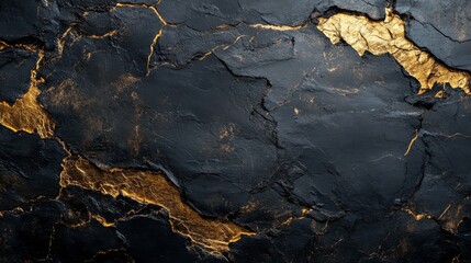 Fototapeta premium Gold and Black Stone Rock Texture Surface Background Pattern