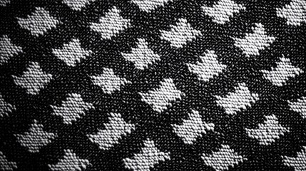 Detailed close up showing a black and white textile pattern