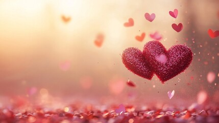 Obraz premium Two sparkling hearts in a romantic sunset scene