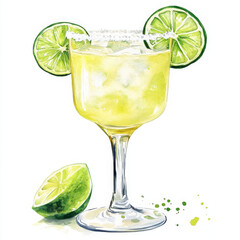 Fototapeta premium Refreshing margarita illustration with lime and salt on glass