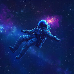 Astronaut adrift in a cosmic sea: A lone astronaut floats weightlessly against a backdrop of swirling nebulae and distant stars, a cosmic ballet of wonder, exploration, and the vastness of space.