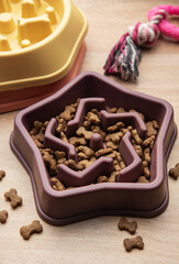 Slow feeding bowl preventing gulping and improving digestion in dogs