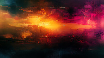 Abstract fiery sunset landscape painting artwork