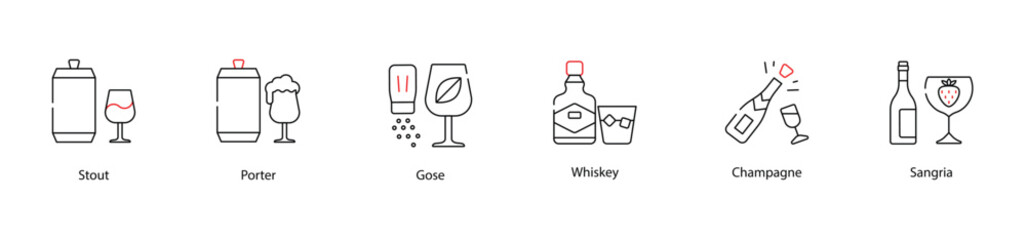 Vector Icons Set - Stout, Porter, Gose, Whiskey, Champagne, Sangria