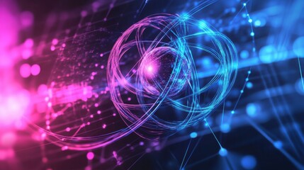 Obraz premium Abstract Digital Atom Structure Futuristic Technology and Network Connections
