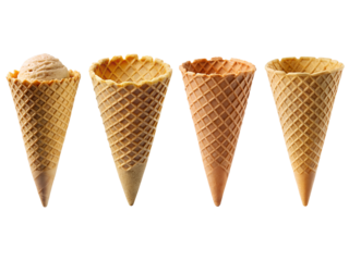 Empty ice cream cones, Empty crispy wafer ice cream cones, and ice cream cones isolated