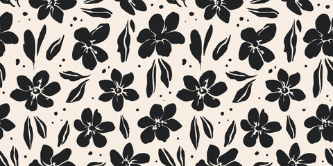 The pattern with leaves and flowers is drawn by hand. vector illustration