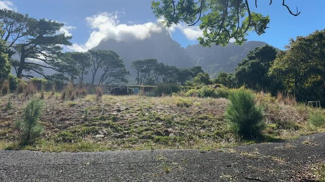Clouds cover the peak of the Devil&rsquo;s Peak in Cape Town.