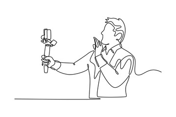 Mobile Marketing concept. Single line draw design vector graphic illustration.