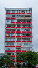 Colorful apartment facade with balconies