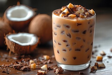 Refreshing Iced Coffee with Coconut and Chocolate Shavings for a Summer Treat