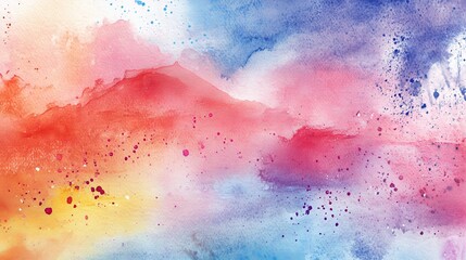 Obraz premium Abstract watercolor landscape blend of warm and cool tones captures a tranquil moment at sunrise over distant mountains and vibrant skies