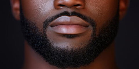 Well groomed black beard with smooth skin, showcasing masculine features
