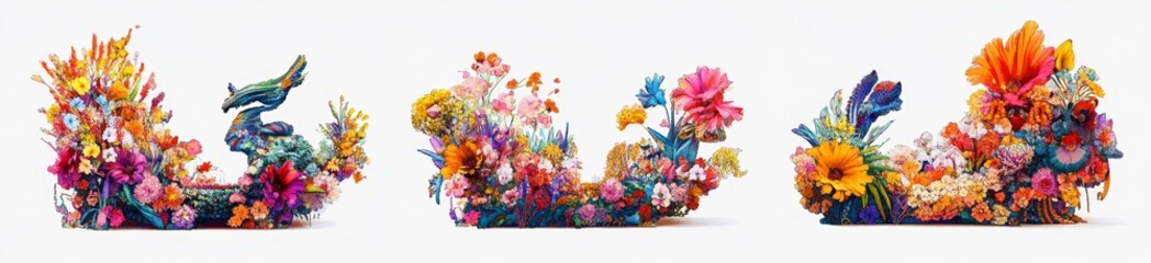 Floral art, vibrant blooms, white background, website banner