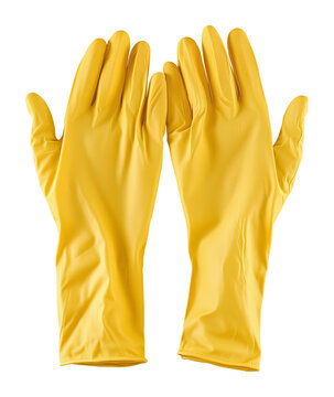 Paire de gants de m&eacute;nage en caoutchouc jaune, isol&eacute;e sur fond transparent