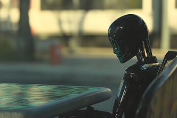 A futuristic diner with chrome-plated robots serving customers, set in a 1960s-style interior with holographic menus.
