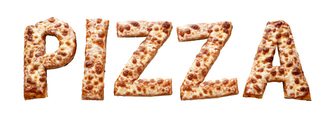Fototapeta premium Creative pizza text art in shape of baked dough