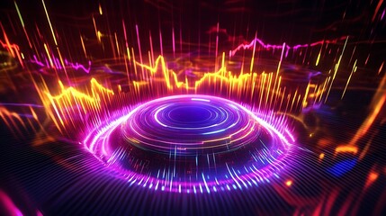 Neon Glowing Sphere with Energy Waves Abstract Art