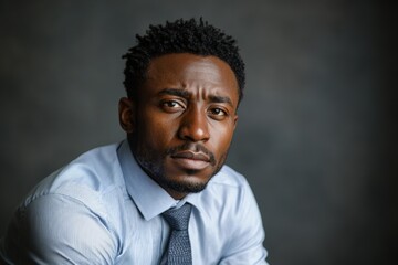 Portrait of a man with serious expression in a formal setting showcasing a stylish shirt and tie