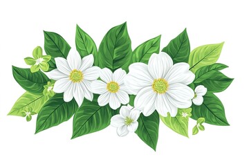 Elegant Green and White Floral Arrangement: Fresh, Delicate Blooms and Lush Greenery, Perfect for Wedding Invitations, Springtime Designs, Nature-Inspired Projects, Botanical Illustrations, Greeting  