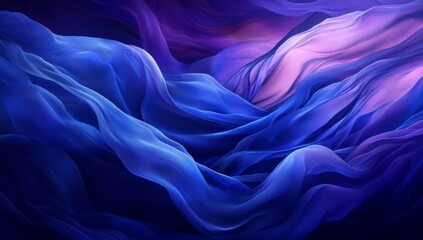 Obraz premium Blue silk waves flow, purple background, abstract design, website banner