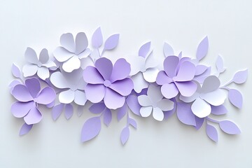 Elegant Lilac Flowers: Paper Cut Style Illustration. Delicate purple blooms on a pristine white background, perfect for spring designs, invitations, greeting cards, websites, blogs, and social media  
