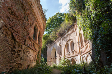 Ruined defensive buildings of brick on old fortress territory