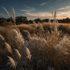 Fototapeta premium A celestial garden with silver grass and golden roses.