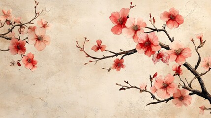 Artistic Illustration Depicting Delicate Pink Cherry Blossom Branches