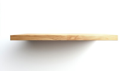 Obraz premium Light Brown Wooden Shelf on White Background