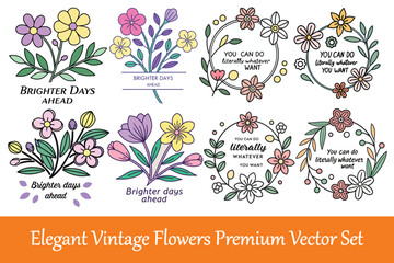 Elegant Vintage Flowers Premium Vector Set.