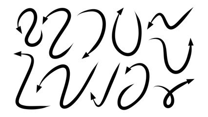 Set arrows different handwritten, line art style  ,Hand drawn design elements , Flat Modern design, isolated on white background, illustration vector EPS 10