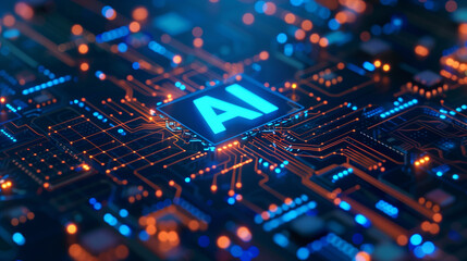 Fototapeta premium Artificial Intelligence concept with blue glowing text 