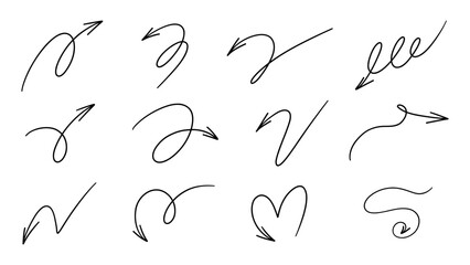 Set arrows different handwritten, line art style  ,Hand drawn design elements , Flat Modern design, isolated on white background, illustration vector EPS 10