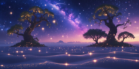Naklejka premium a breathtakingly detailed 4D photorealistic depiction of a vibrant, luminescent constellation sprawling across the starry night sky above a majestic desert, created by generative ai