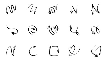 Set arrows different handwritten, line art style  ,Hand drawn design elements , Flat Modern design, isolated on white background, illustration vector EPS 10
