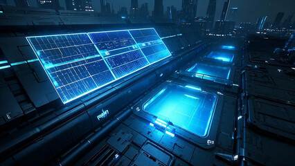 3d blue technology abstract solar photovoltaic power generation background