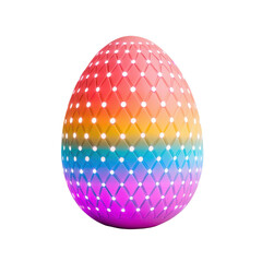 Obraz premium A colorful, illuminated egg with a gradient of pink, orange, and blue, adorned with a patterned design of white dots. isolated on white background.