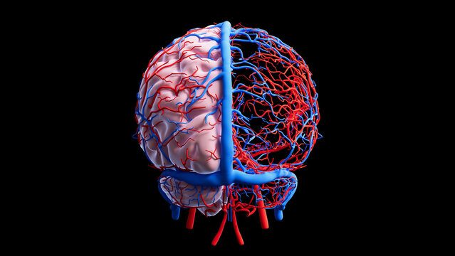 Human brain vasculature, illustration
