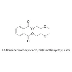 1,2-Benzenedicarboxylic acid, bis(2-methoxyethyl) ester skeletal structure.Carboxylate Ester compound schematic illustration. Simple diagram, chemical formula.