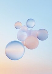Digital illustration of a group of bubbles floating in the sky. the background is a light blue color with a gradient effect, creating a soft and dreamy atmosphere.