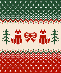New Year's Christmas pattern pixel, christmas seamless pattern with fox