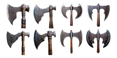Detailed Collection of Various Battle Axes with Unique Designs
