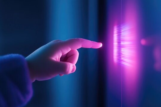 Illuminated touchpoint radiates vibrant colors, showcasing futur