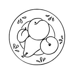a line art drawing of a sliced fruits on plate