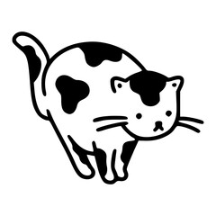 a black and white hand drawn funny cat for clipart